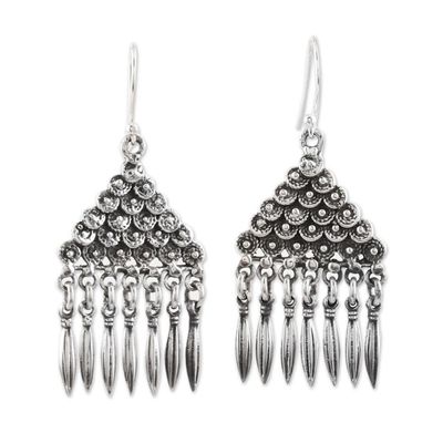 Alternate image for Oxidized Sterling Silver Dangle Earrings Pyramid Motif Pyramid of Loops