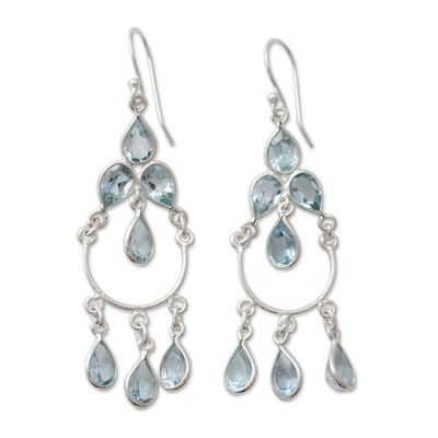 Alternate image for Blue Topaz Handcrafted Sterling Silver Chandelier Earrings Azure Elegance