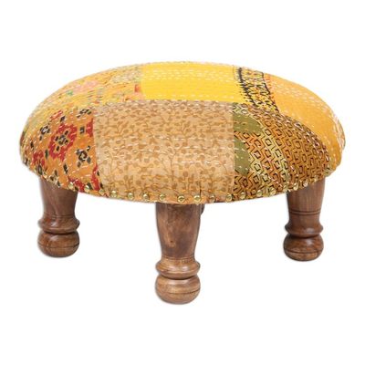 Alternate image for Hand-Embroidered Ottoman Footstool from India Morning Sunshine