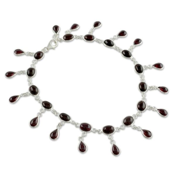 Alternate image for Fair Trade Sterling Silver Garnet Indian Anklet Jewelry Scarlet