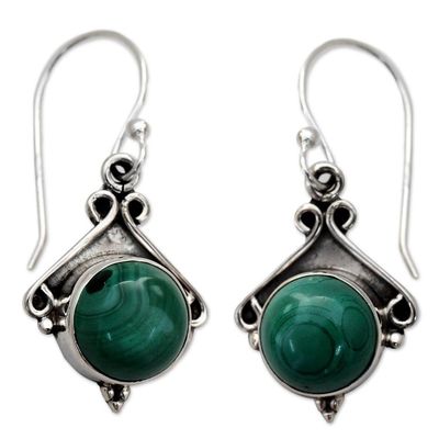 Alternate image for Sterling Silver and Malachite Dangle Earrings Forest Charm