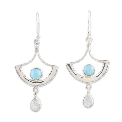 Alternate image for Larimar and Rainbow Moonstone Dangle Earrings Sky Chandelier