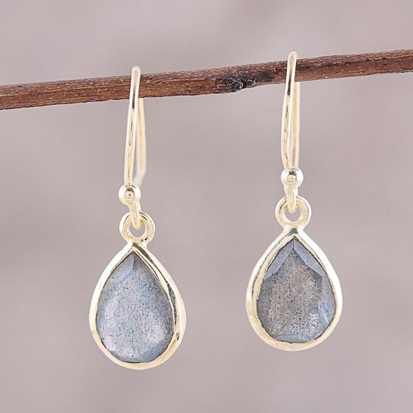 Alternate image for Gold Plated 4-Carat Labradorite Dangle Earrings from India Fantastic Drops