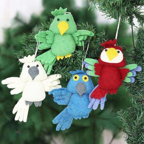 Alternate image for Set of 4 Wool Felt Bird Ornaments Feathered Friends