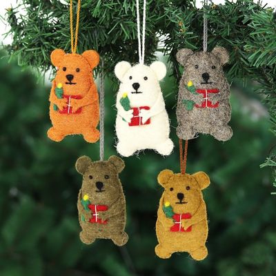 Alternate image for Wool Felt Bear Ornaments Set of 5 Bearing Gifts