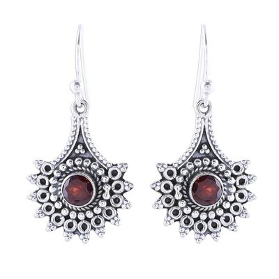 Alternate image for Handmade Garnet Dangle Earrings from India Gemstone Flowers