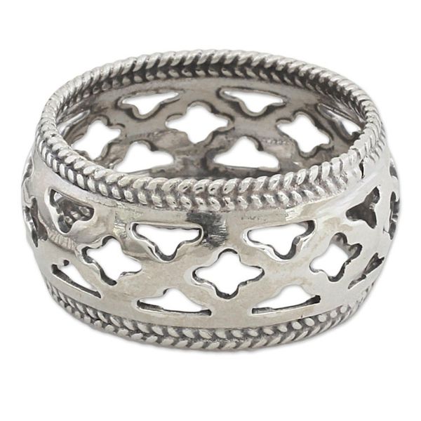 Alternate image for Artisan Crafted Sterling Silver Indian Jali Motif Band Ring Jali Stars