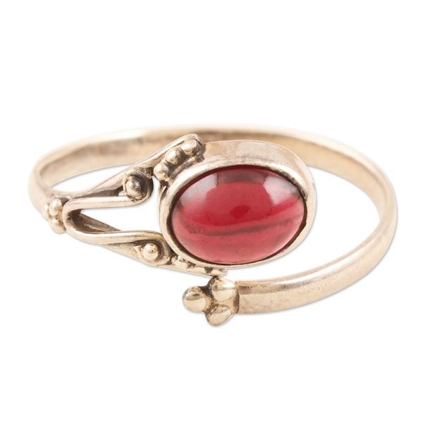 Alternate image for Handmade Garnet and Sterling Silver Wrap Ring Wrapped in Red
