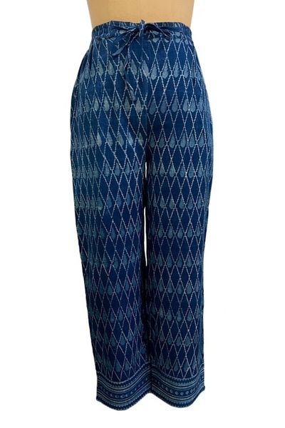 Alternate image for Hand-Block Printed Diamond-Themed Cyan and Blue Cotton Pants Cyan Diamonds