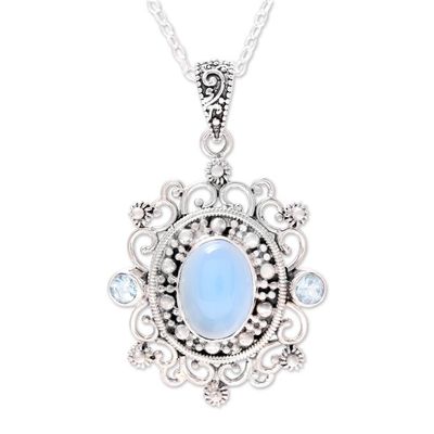 Alternate image for Blue Topaz and Chalcedony Pendant Necklace from India Glowing Heaven