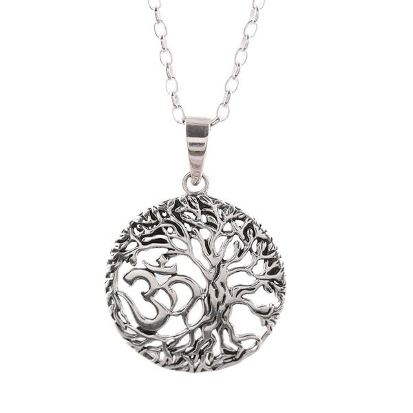 Alternate image for Sterling Silver Om Tree Pendant Necklace from India Pious Om