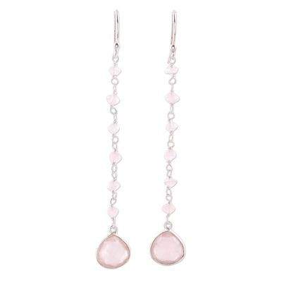 Alternate image for 4-Carat Rose Quartz Dangle Earrings from India Morning Drops
