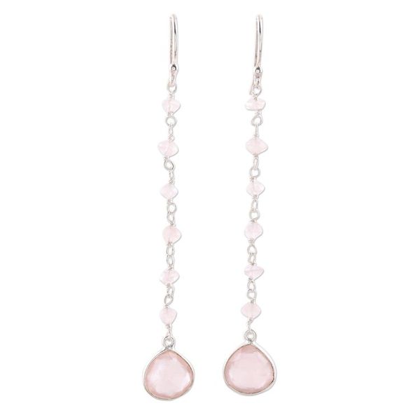 Alternate image for 4-Carat Rose Quartz Dangle Earrings from India Morning Drops