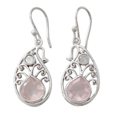 Alternate image for Paisley Shaped Silver Earrings with Rose Quartz Gems Festive Paisley