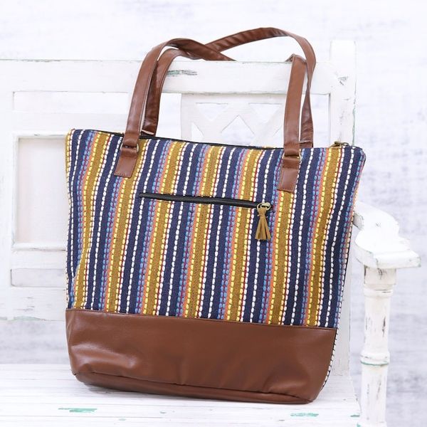 Alternate image for Indian Handmade Multi-Colored Cotton Striped Shoulder Bag Stylish Stripes