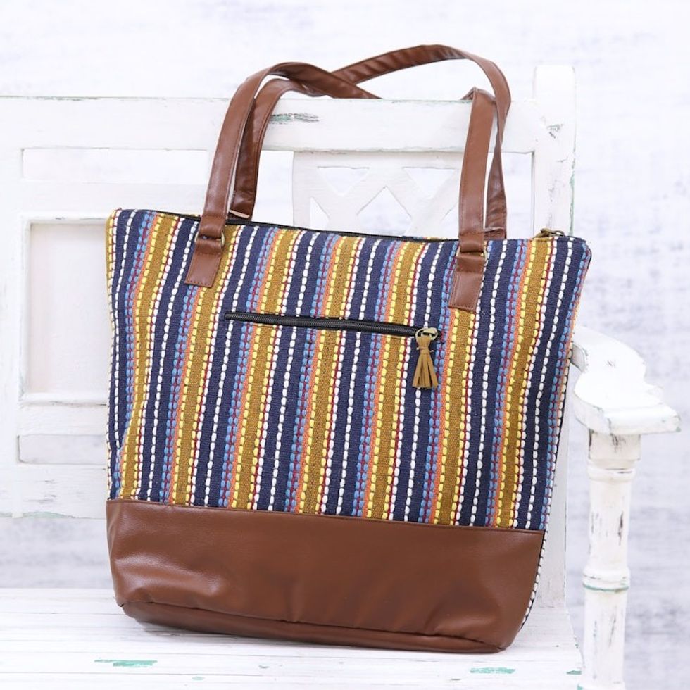 Indian Handmade Multi-Colored Cotton Striped Shoulder Bag 'Stylish Stripes'