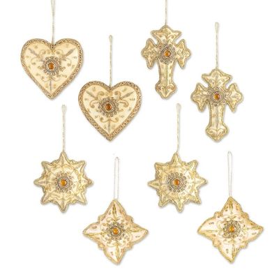 Alternate image for Indian Handmade Heart Shaped Ornaments Set of 8 Golden Glory