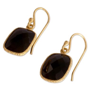 Alternate image for Handmade Gold Vermeil and Black Onyx Dangle Earrings India Mughal Nights