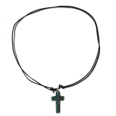 Alternate image for Green Agate Cross Pendant Necklace Crafted in India Cross of New Life