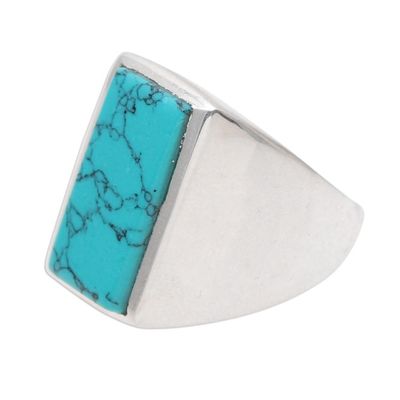 Alternate image for 925 Sterling Silver and Reconstituted Turquoise Mens Ring Classy Man