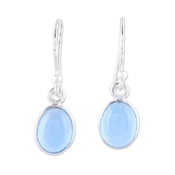 Alternate image for Sky Blue Chalcedony Dangle Earrings from India Luminous Sky Blue