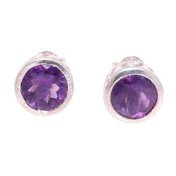 Alternate image for Faceted Amethyst Stud Earrings from India Spark of Life