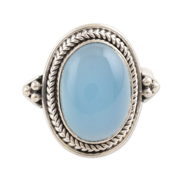Alternate image for Hand Crafted Chalcedony Cocktail Ring Blue Oracle