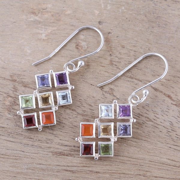 Alternate image for Multi-Gemstone Chakra Dangle Earrings from India Wellness