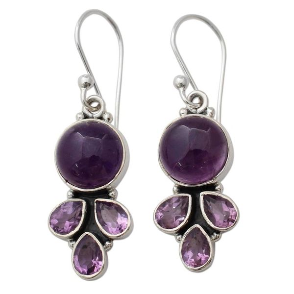 Alternate image for Amethyst Handcrafted Silver Earrings from India Lilac Color