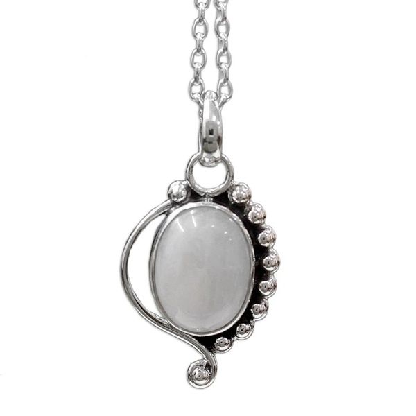 Alternate image for Indian Sterling Silver and Moonstone Pendant Necklace Indian Paisley