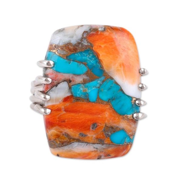 Alternate image for Sterling Silver and Reconstituted Turquoise Cocktail Ring Vibrant Charm