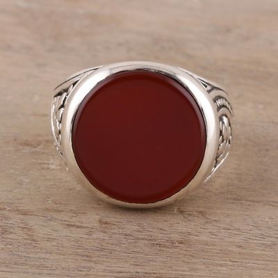 Alternate image for 925 Sterling Silver and Carnelian Mens Ring from India Native Flower