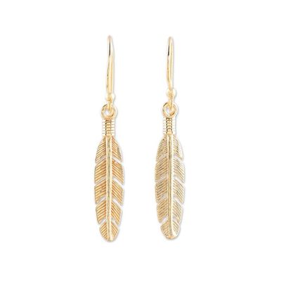 Alternate image for 22k Gold Plated Sterling Silver Feather Dangle Earrings Light Touch
