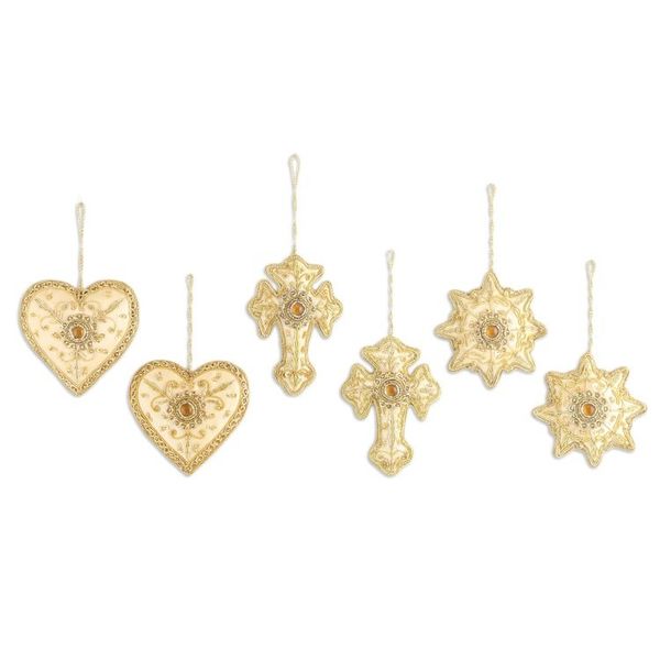 Alternate image for Gold Embroidered and Beaded Christmas Ornaments Set of 6 The Spirit of Christmas