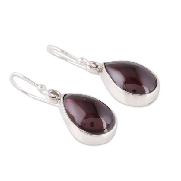 Alternate image for Natural Teardrop Garnet Dangle Earrings from India Red Glimmer