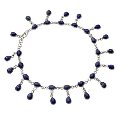Alternate image for Lapis Lazuli and 925 Silver Anklet from Indian Artisan Royal Dewdrops