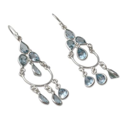 Alternate image for Blue Topaz Handcrafted Sterling Silver Chandelier Earrings Azure Elegance