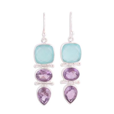 Alternate image for Amethyst and Chalcedony Dangle Earrings from India Glittering Muse