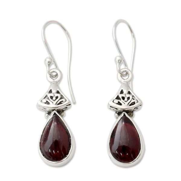 Alternate image for Garnet Earrings in Sterling Silver from India Crimson Morn