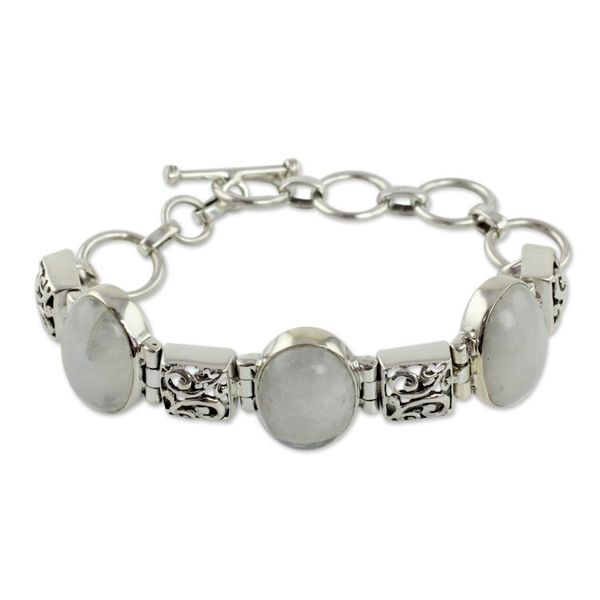 Alternate image for Artisan Crafted Moonstone Sterling Silver Bracelet Floral Legends