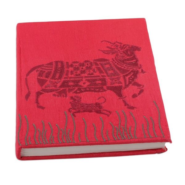 Alternate image for Traditional Kamadhenu Rayon-Embroidered Journal from India Kamadhenu in Pink