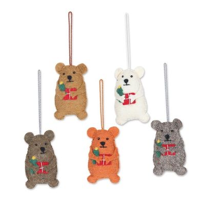 Alternate image for Wool Felt Bear Ornaments Set of 5 Bearing Gifts