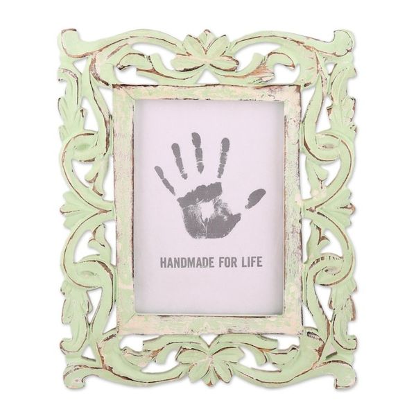 Alternate image for Sage Green Distressed Hand Carved Mango Wood Photo Frame 5x7 Moment in Time