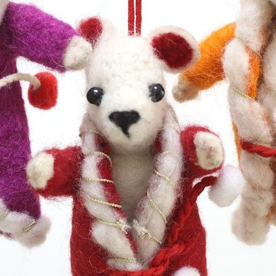 Alternate image for Set of 4 Puppy Ornaments in Wool Felt and Polyfill Joyful Puppies