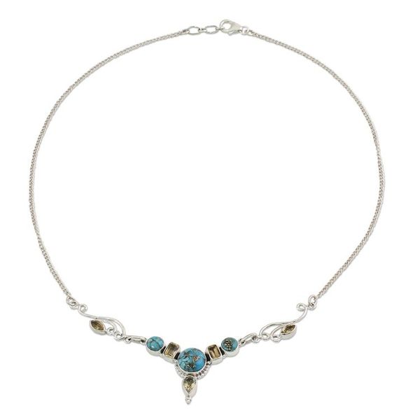 Alternate image for Hand Made Citrine Turquoise Pendant Necklace Seashore Radiance