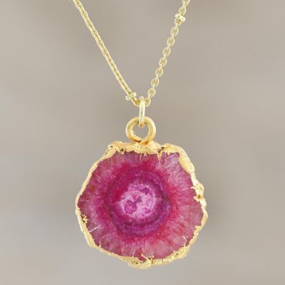 Alternate image for Gold-Plated Pink Solar Quartz Pendant Necklace Mystic Power