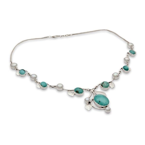 Alternate image for Leaf Motif Cultured Pearl and Calcite Necklace from India Enthralling Beauty