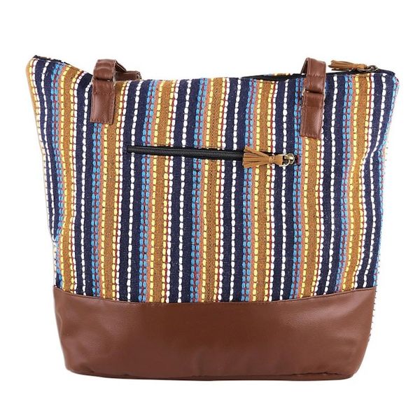 Alternate image for Indian Handmade Multi-Colored Cotton Striped Shoulder Bag Stylish Stripes
