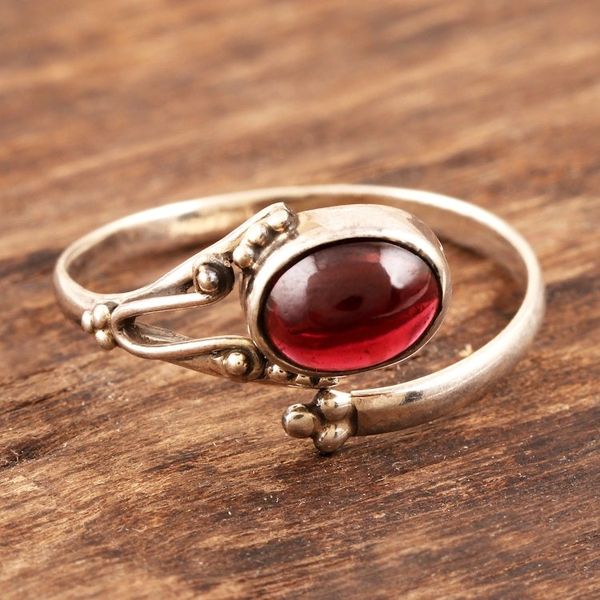 Alternate image for Handmade Garnet and Sterling Silver Wrap Ring Wrapped in Red
