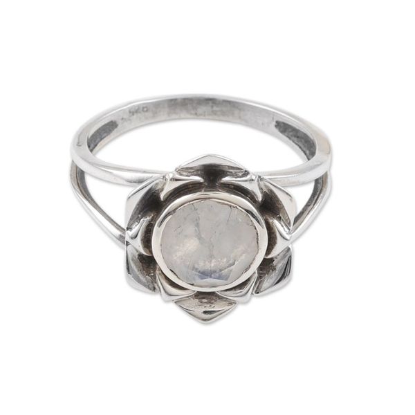 Alternate image for Faceted Two-Carat Rainbow Moonstone Lotus Cocktail Ring Misty Lotus